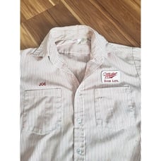 Vintage Unitog Shirt Miller High Life Striped Union Made Polo Beer Rockabilly