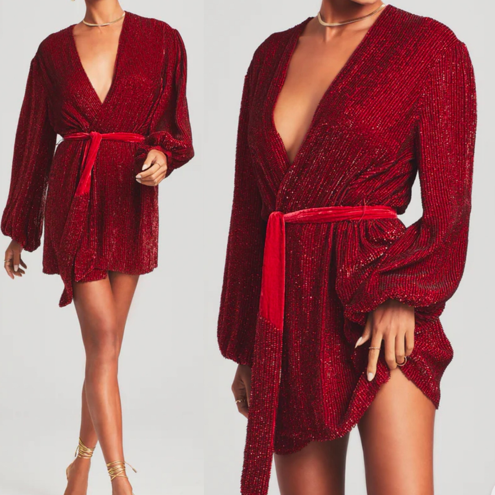 Retrofete GABRIELLE FULLY SEQUIN ROBE DRESS IN RUBY RED SZ M