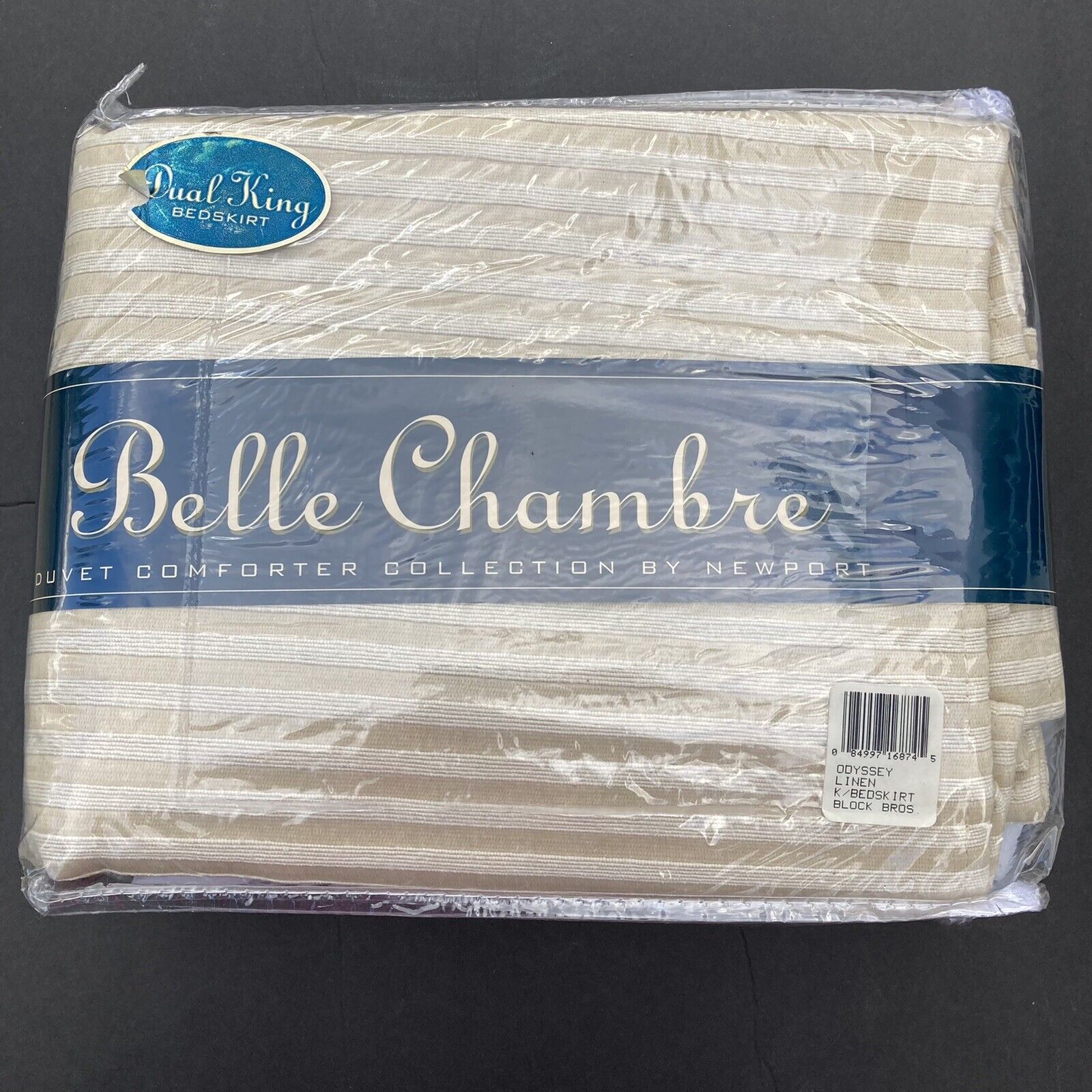 Belle Chambre Bedskirt Dual King Odyssey Tan Cream Stripes Neutral USA New