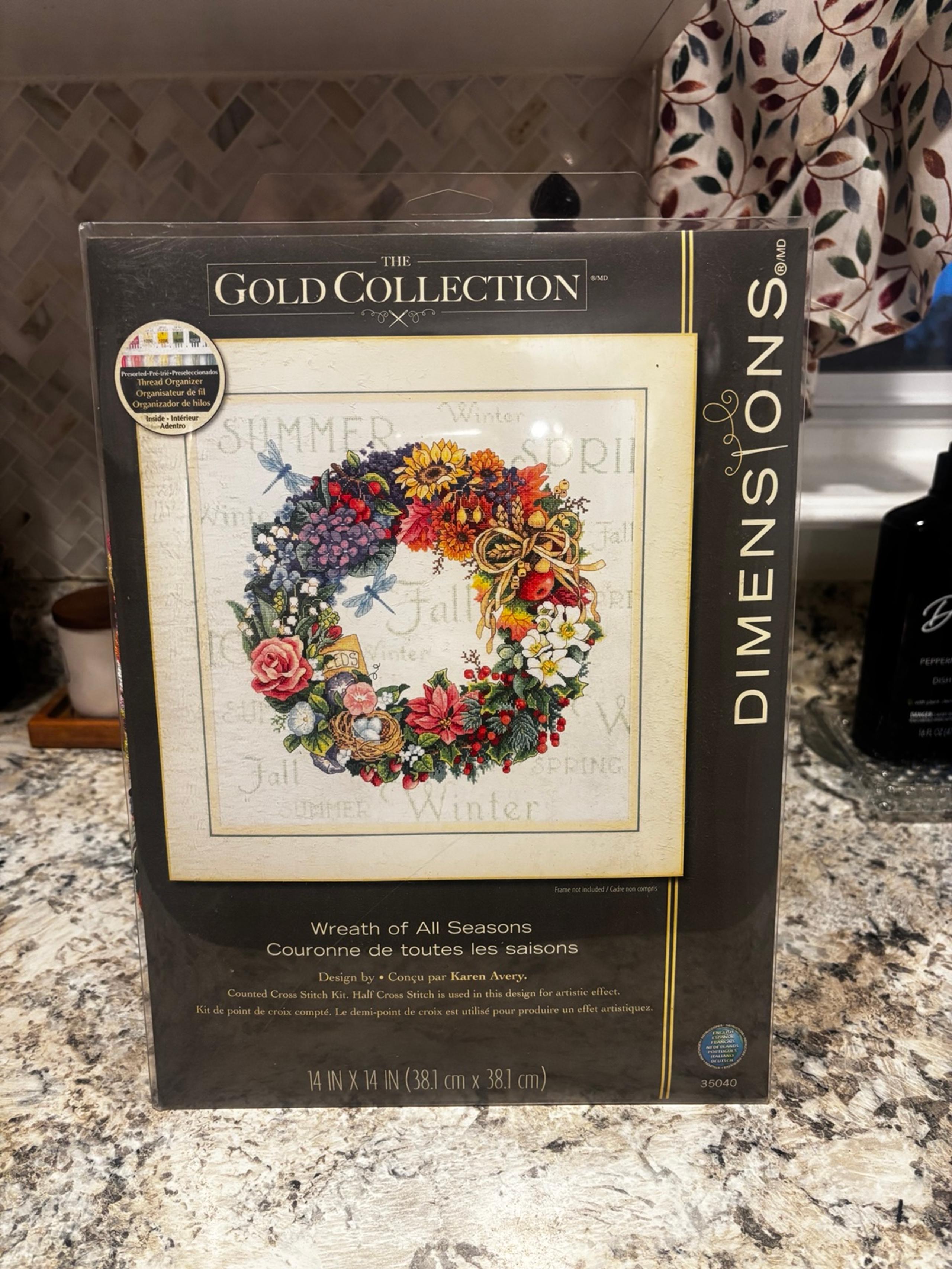 (NEW) Dimensions Counted Cross Stitch Kit by Karen Avery Wreath of All Seasons
