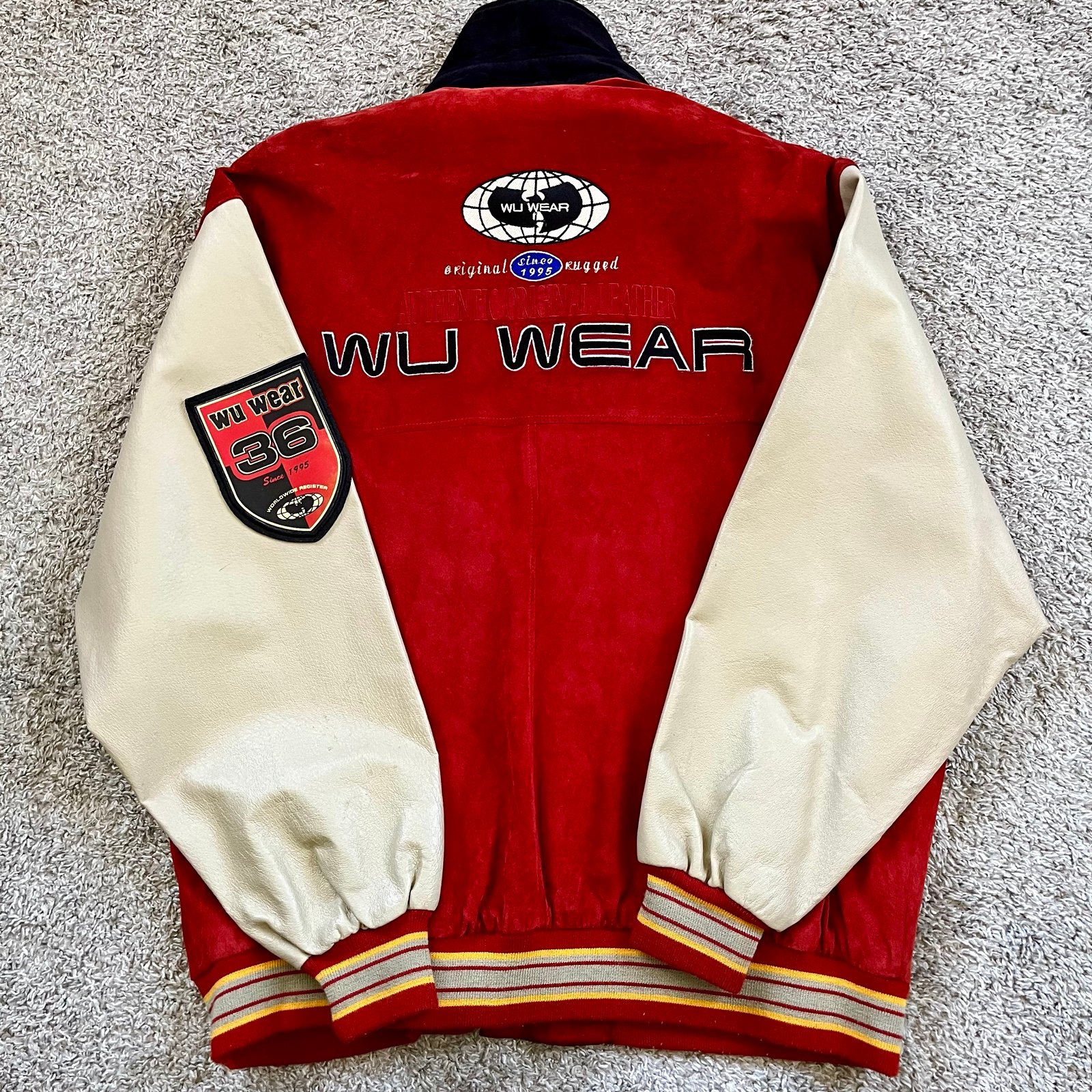 Wu-Wear Leather Jacket Size 2XL Wu-Tang Rare Wool Red 90’s OG Raekwon Gza