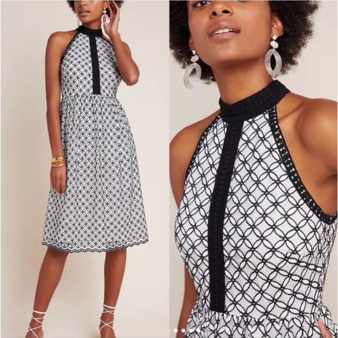 Anthropologie Eri + Ali Ninetta Lace Midi Dress Black White