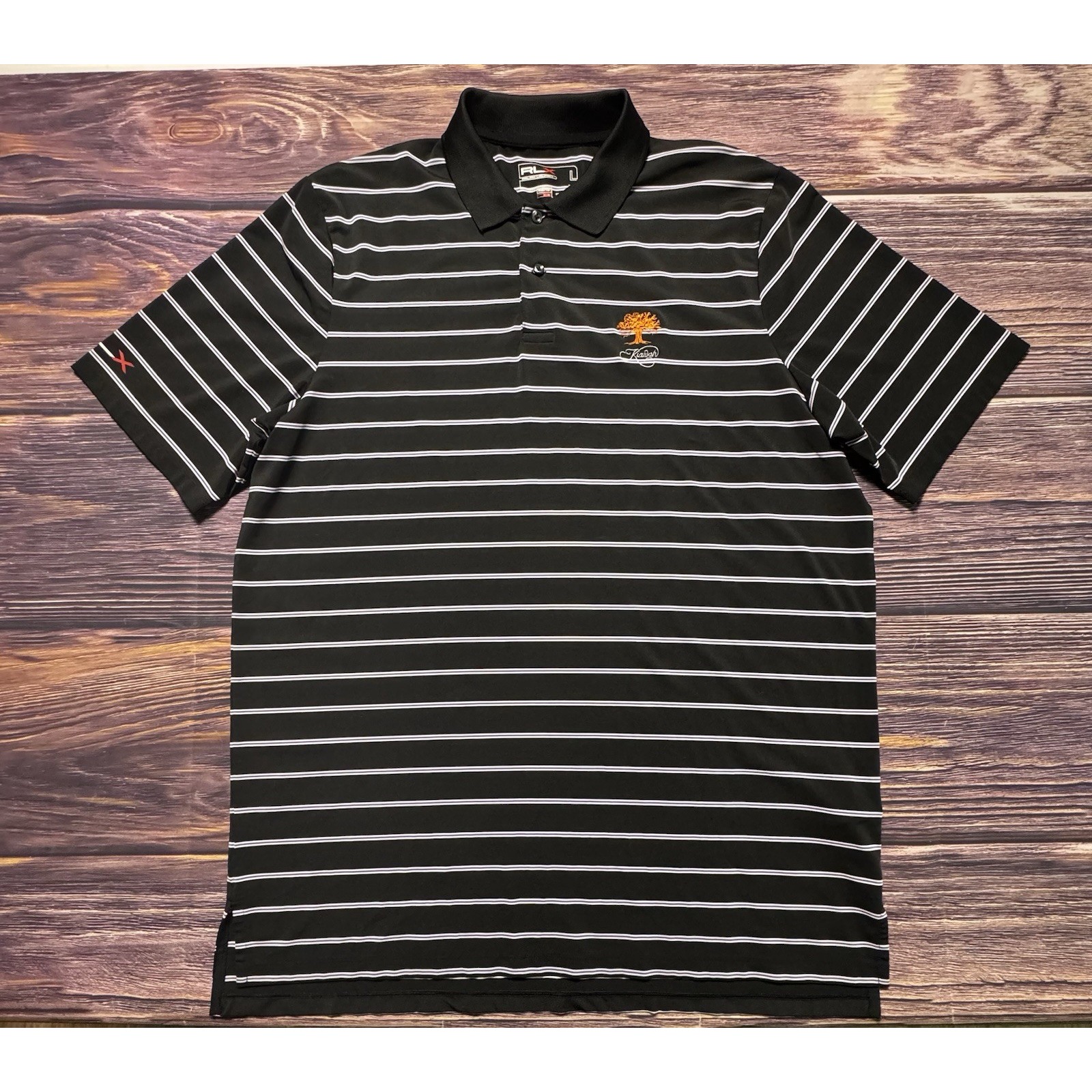 RLX Ralph Lauren Golf Polo Men's Large Black Striped Kiawah Course Stretch