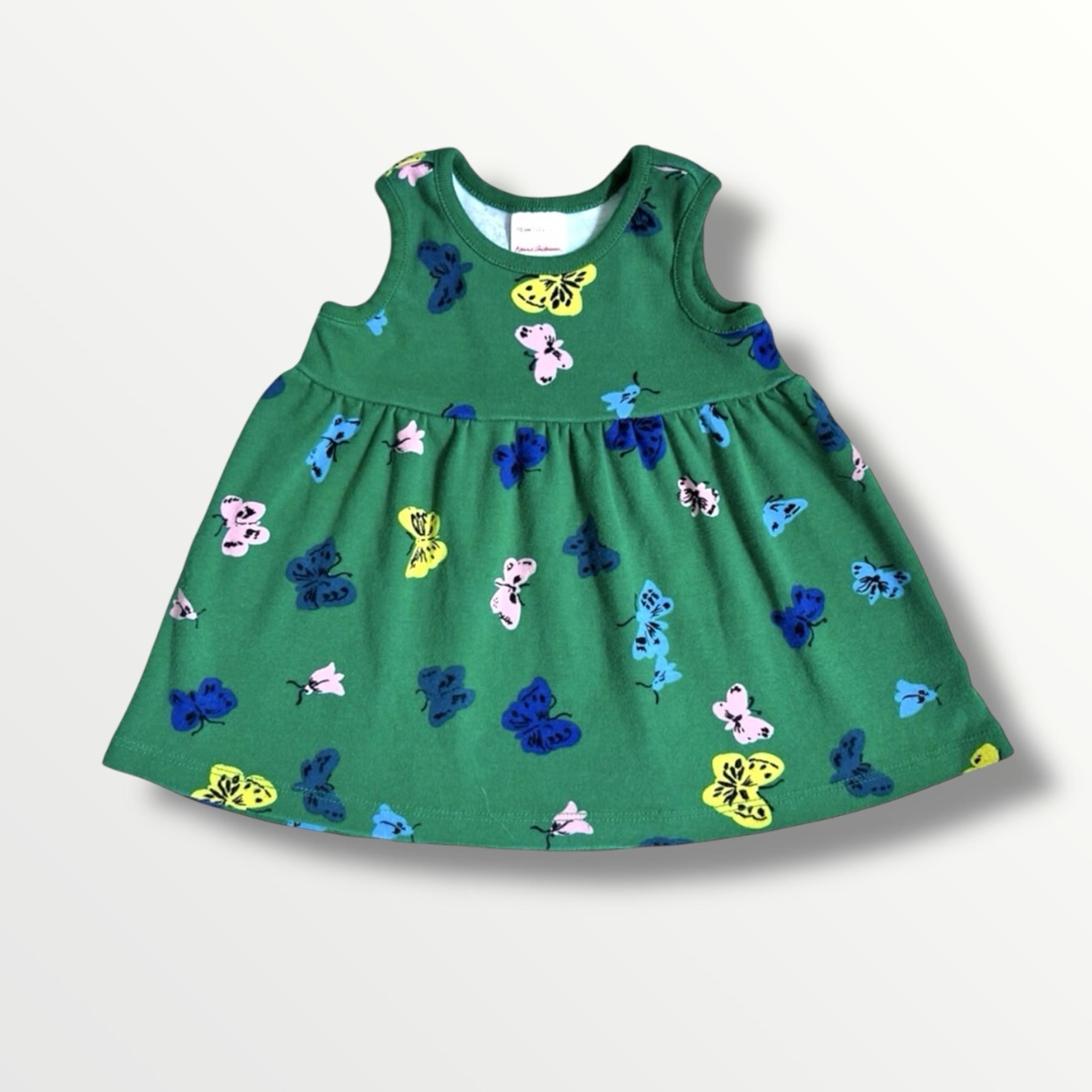 Hanna Andersson Organic Cotton Green Butterfly Sleeveless Dress 6-12 Months