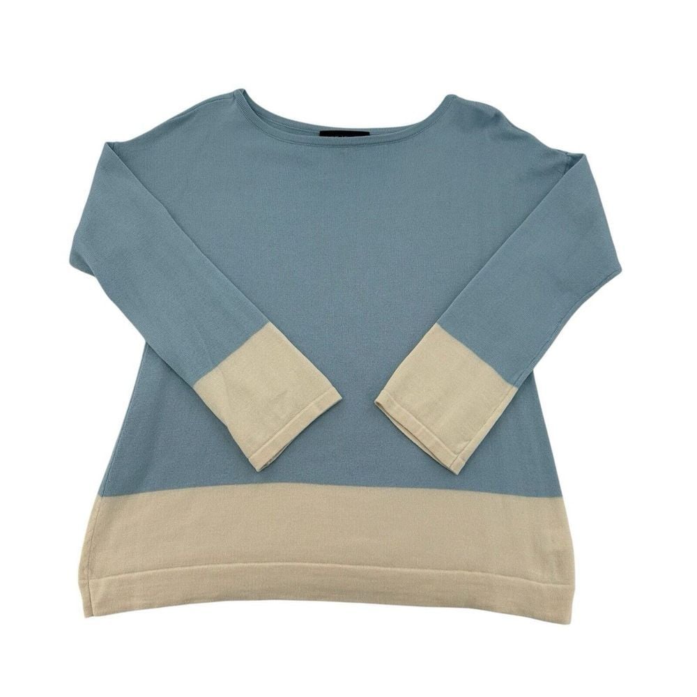 St. John Wool, Silk Blue Sweater Top Designer Soft Y2K Women Sz M Round Neck