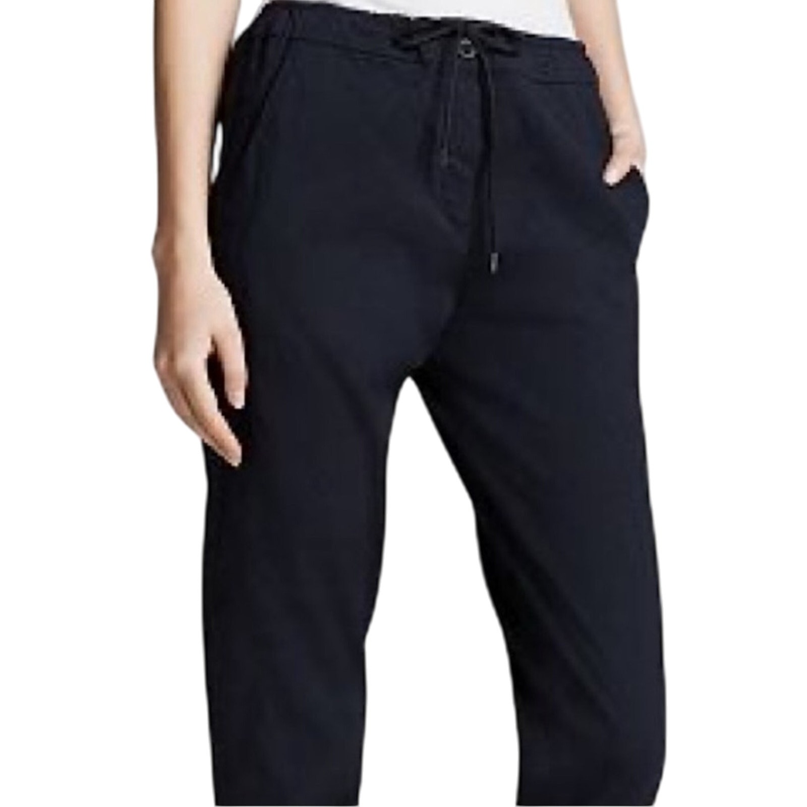 Theory Linen Blend Black Rhodri Jogger Style Ankle Pants Ankle Zipper Size Med