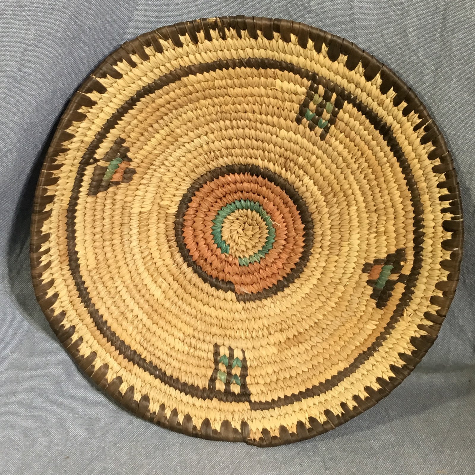 Vintage Southwest Native American Shallow Woven Coil Basket
