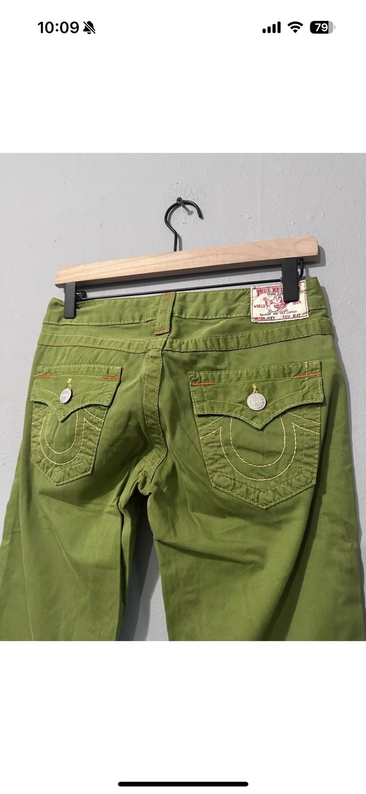 True Religion 26 women pants made in USA vintage green