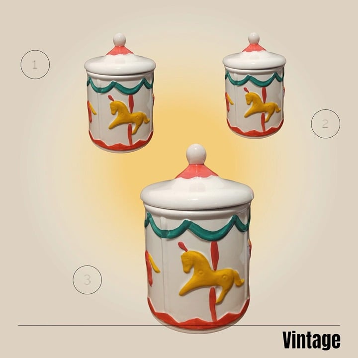 Vintage Shawnee Cookie jar, Circus Carousel, Merry Go Round, Kitchen Decor, Rare