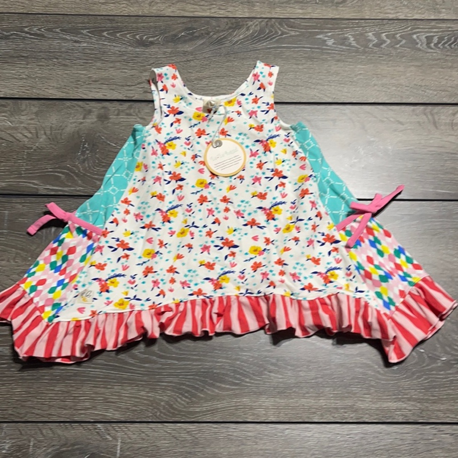 Wild Flowers Floral Asymmetrical Tank w/ Bow Detailed Side Pockets Girls Size 4