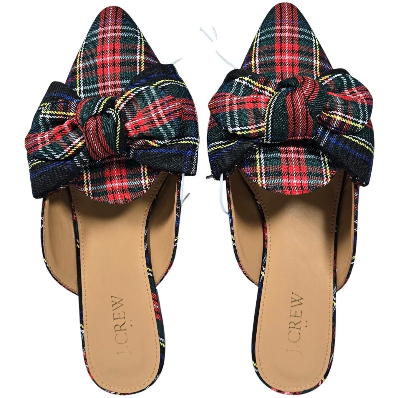 J. Crew Factory Tartan Slip On Mules Holiday Christmas Plaid Big Bow 6.5 M NWT