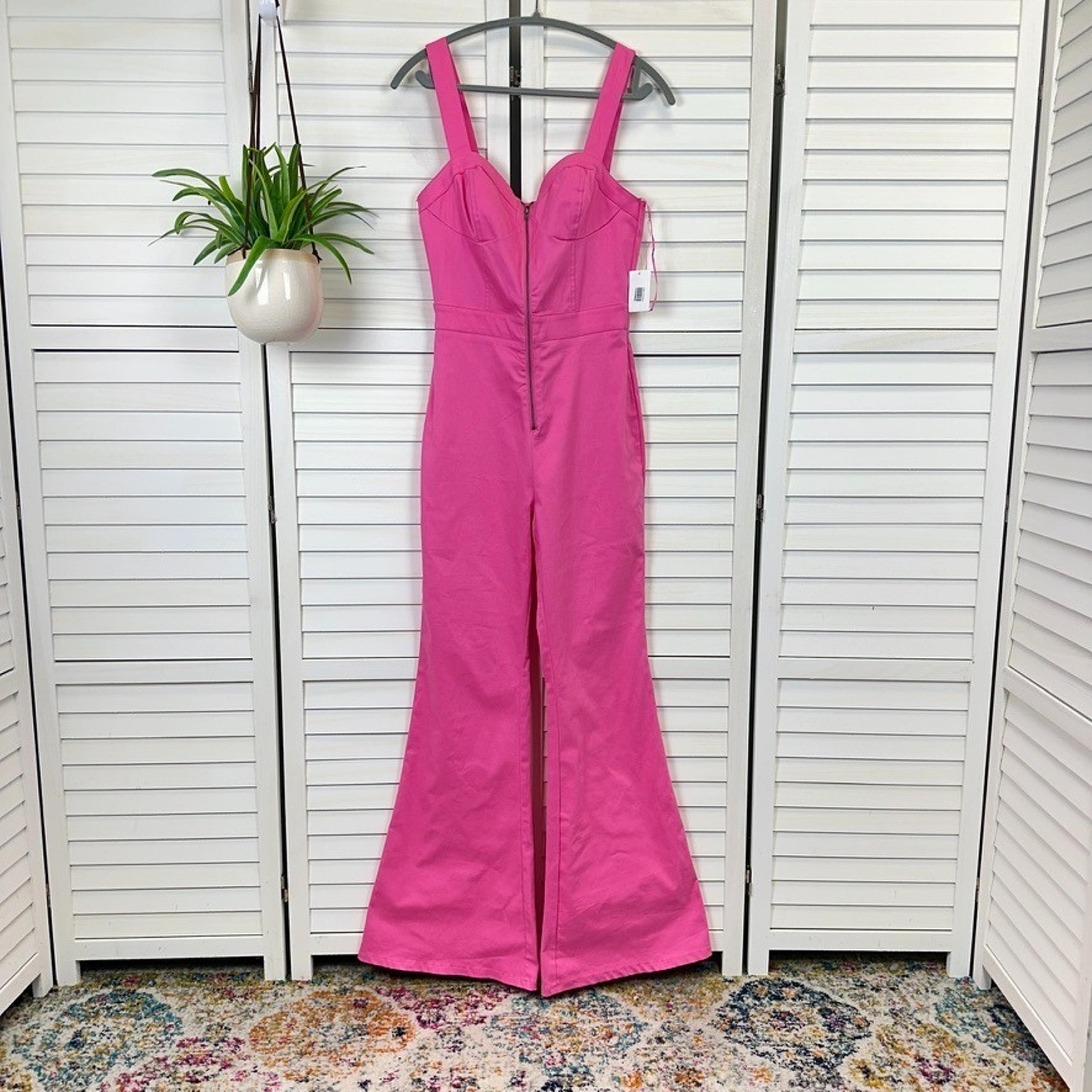 New Dry Goods Flying Tomato Pink Flare Stretch Twill Jumpsuit Princess Size S