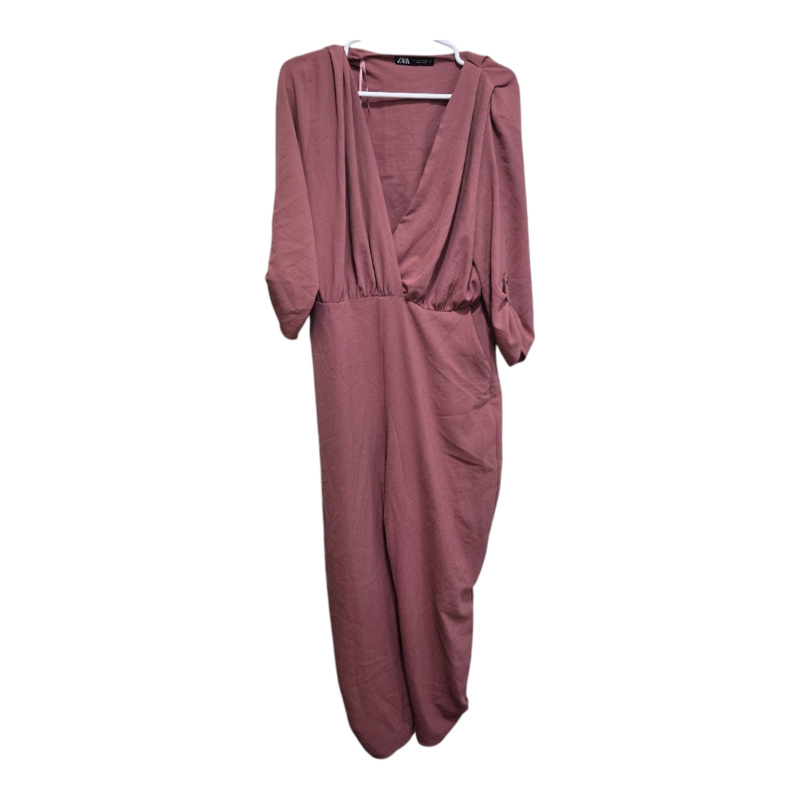 Zara Jumpsuit womens size large with Plunging V-Neckline and Billowy Sleeves