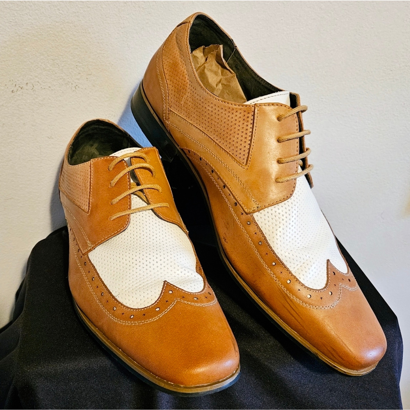 Stacy Adams Roulette Oxford Taupe Leather Wingtip Shoes Mens Size 12M