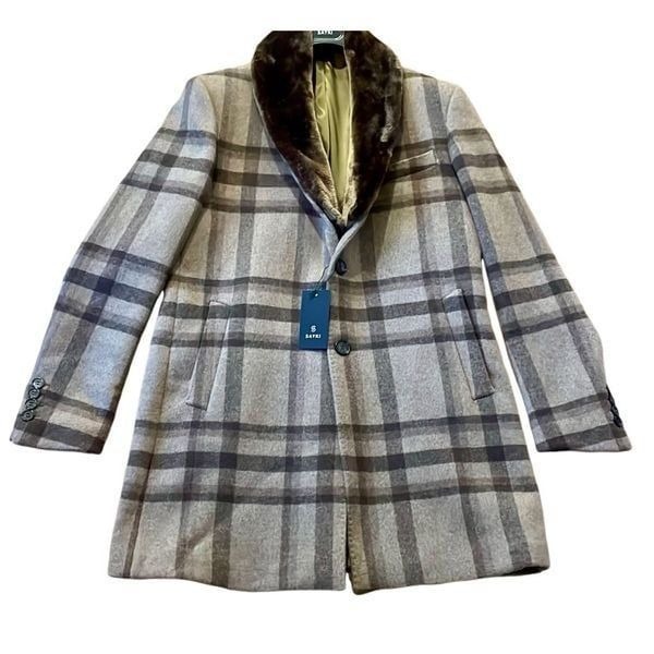 Sayki NWT plaid overcoat faux fur neckline size XXL 399