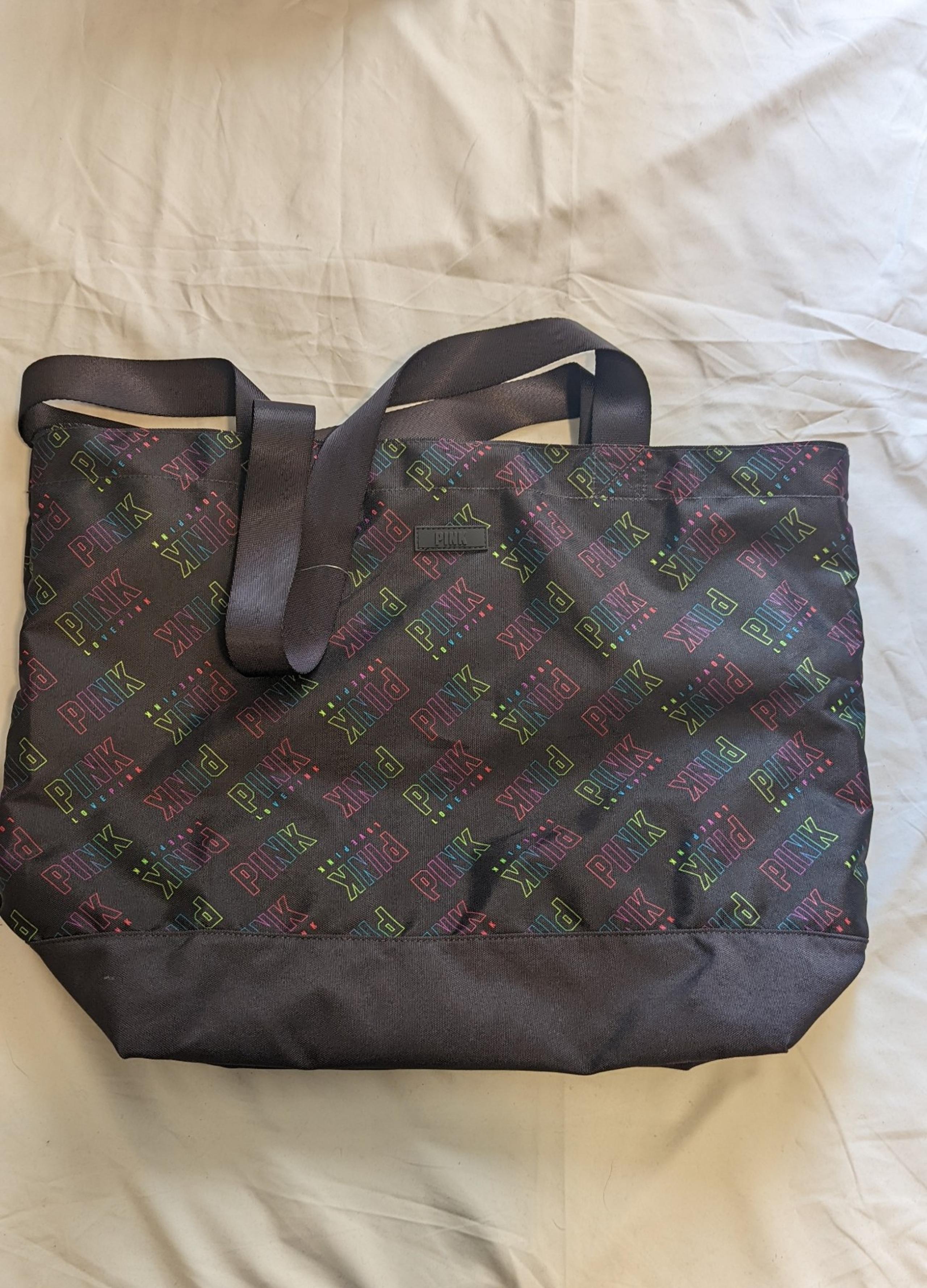 Victoria Secret Pink Shoulder Bag Black With Rainbow Logo Tote