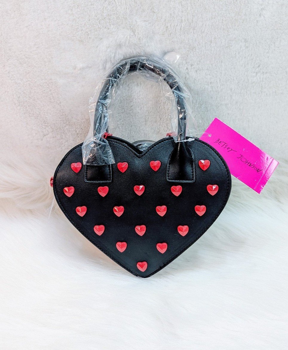 Betsey Johnson Black Heart Studded Handbag