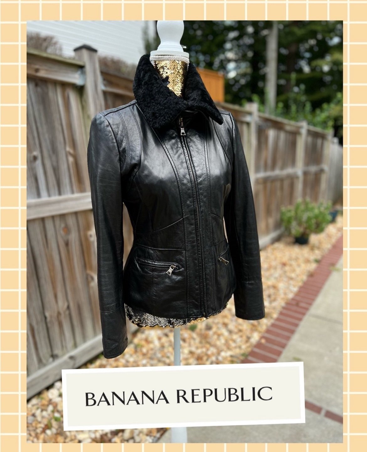 Banana republic black leather jacket size small