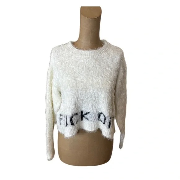 Nasty Gal Profanity F*ck Off Cropped Sweater Size Medium