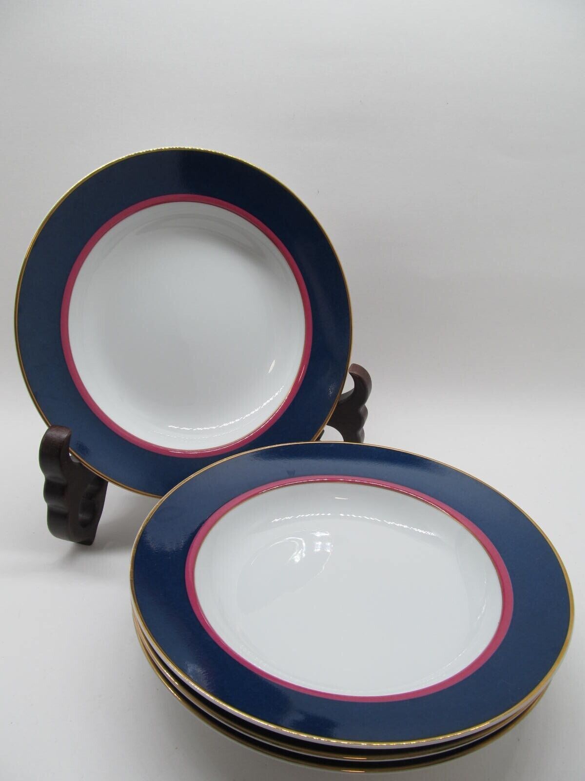 Mikasa Fine China Grandeur Blue Set Of Four 8 3/8 Rimmed Soup Bowls LAD05 VGC