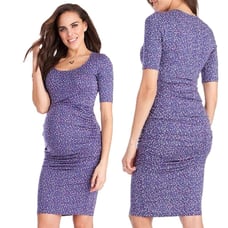 Seraphine Maternity Eliza Purple Multi Dot Ruched Sides Dress Size 6