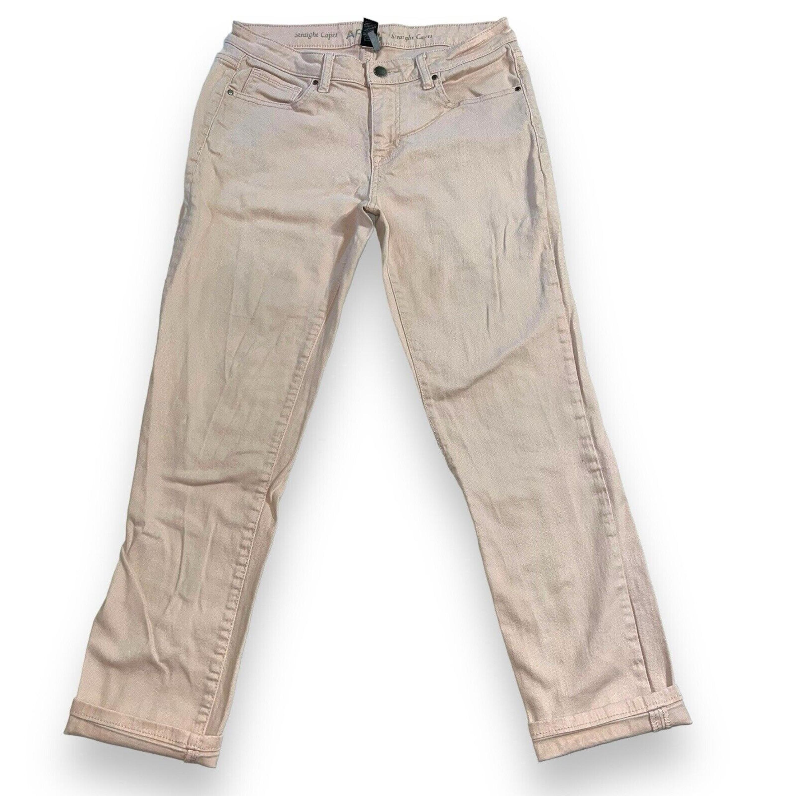 Apt 9 Womens Crop Capri Denim Blue Jeans Straight Leg Stretch Blush Pink Size 8