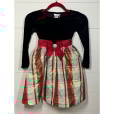 Rare Editions Girls Velvet Long Sleeve Bodice To Plaid Skirt Size 6x
