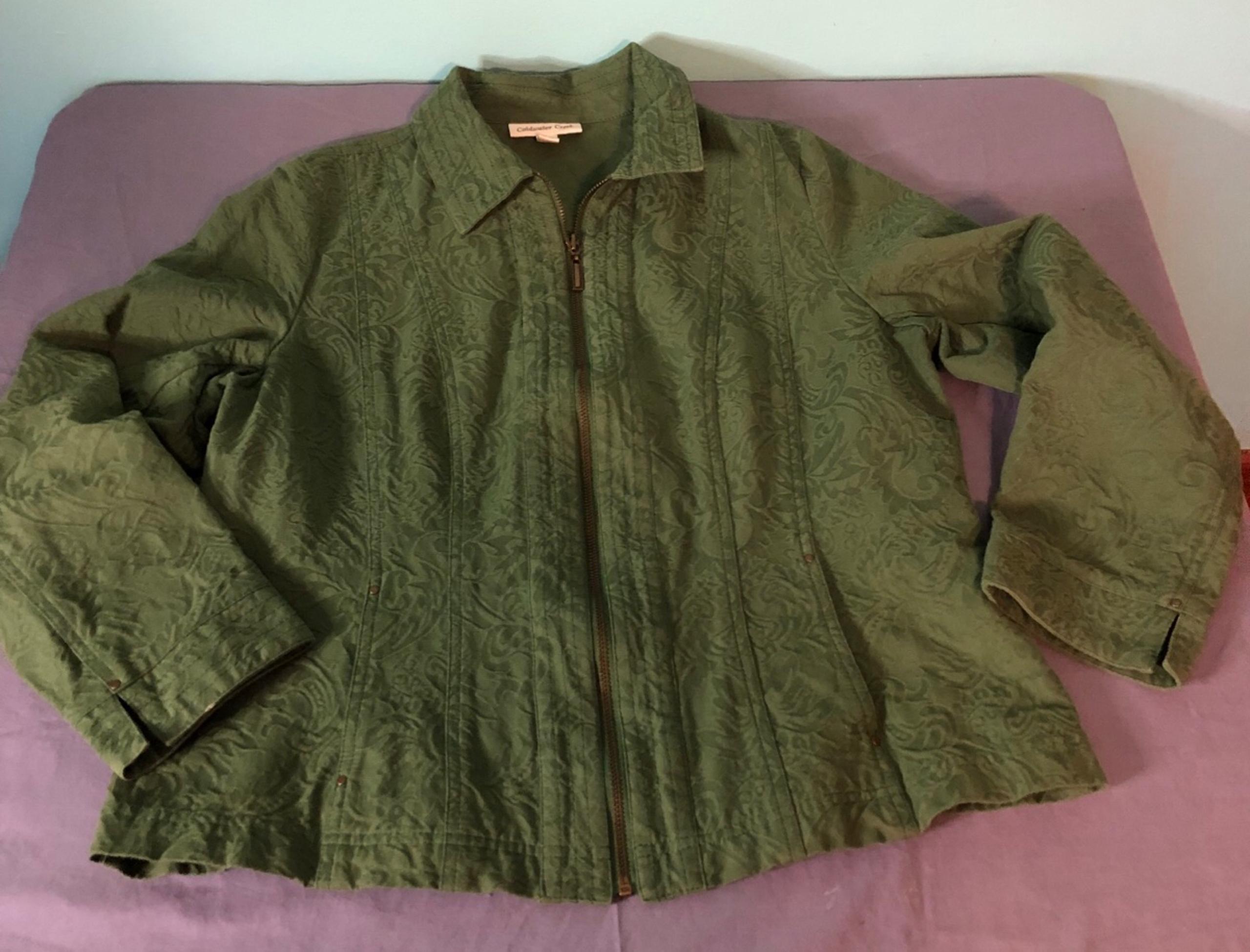 Coldwater Creek Jacket Sz 16 Womens Green Full Zip Textured Romantic Country