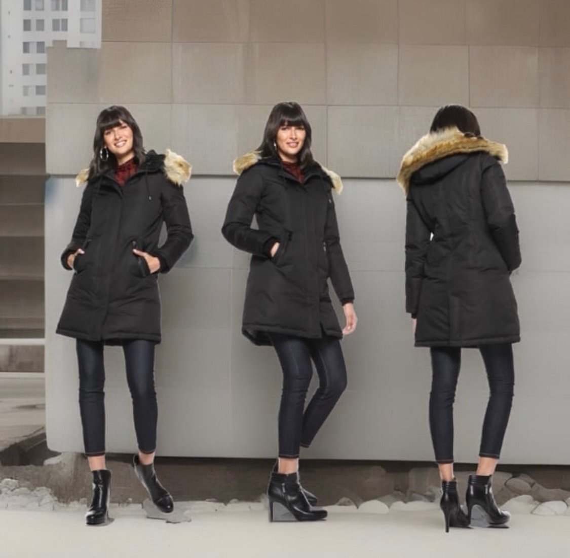 NINE WEST Faux Fur Trim Hooded Quilted
Puffer in Black