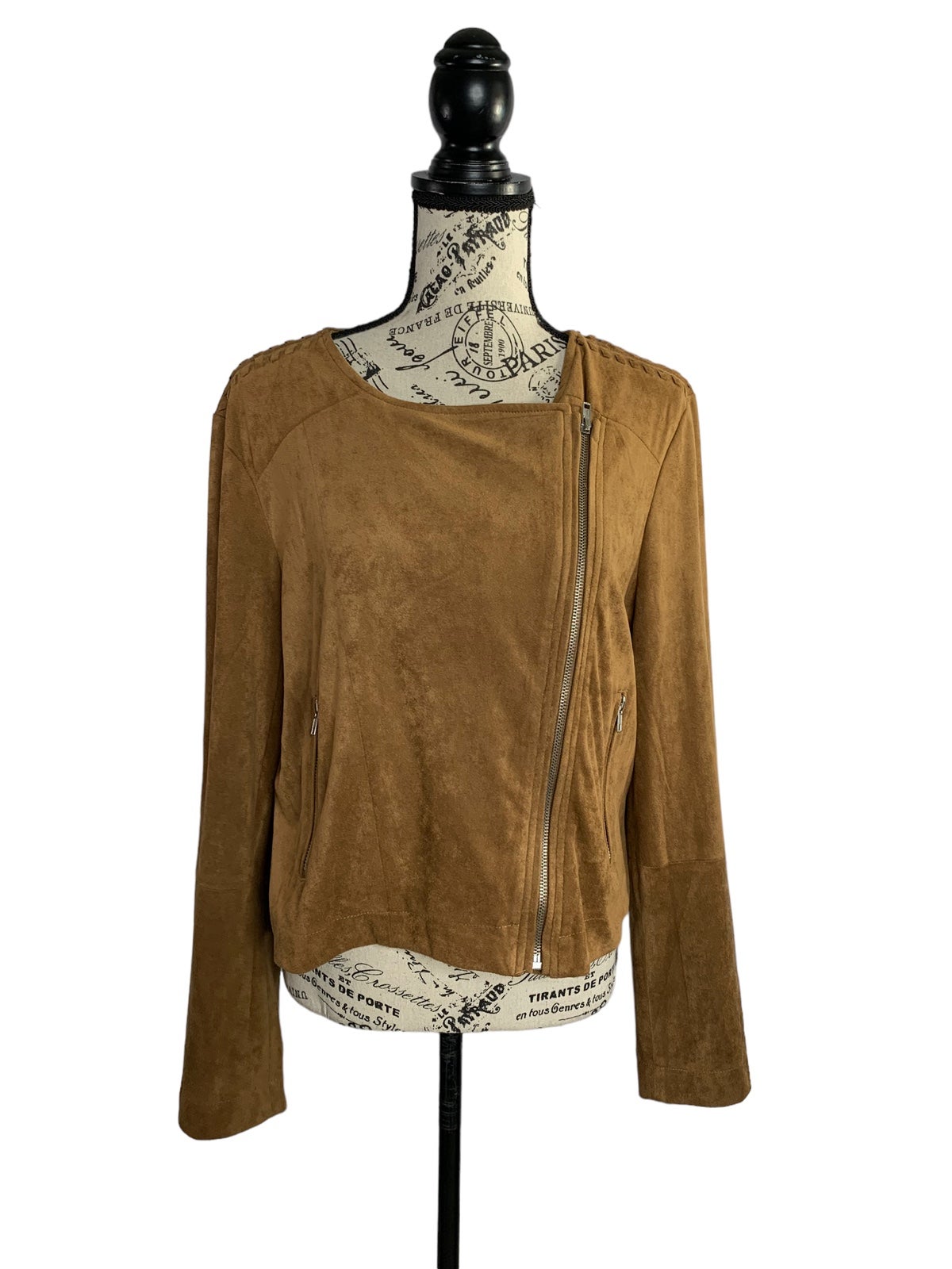 BB DAKOTA women’s large faux suede moto zipper crop jacket