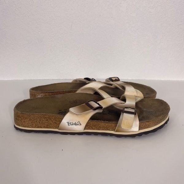 Birkenstock Yellow & Brown Leather Strappy Sandals