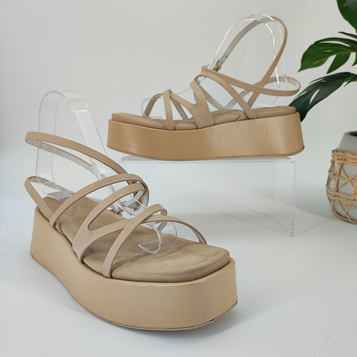 Rag & Bone Women's Logan Platform Strappy Nude Leather Sandal Size 6