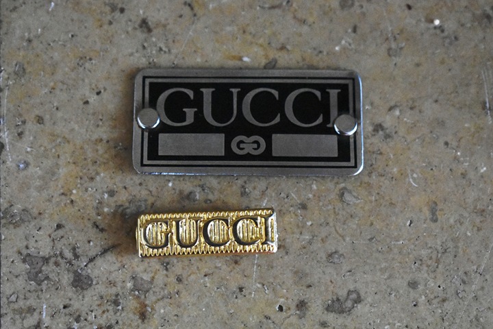 Rare Vintage 3D Gold And Silver Classic Vintage GG GUCCI logo METAL plaque set