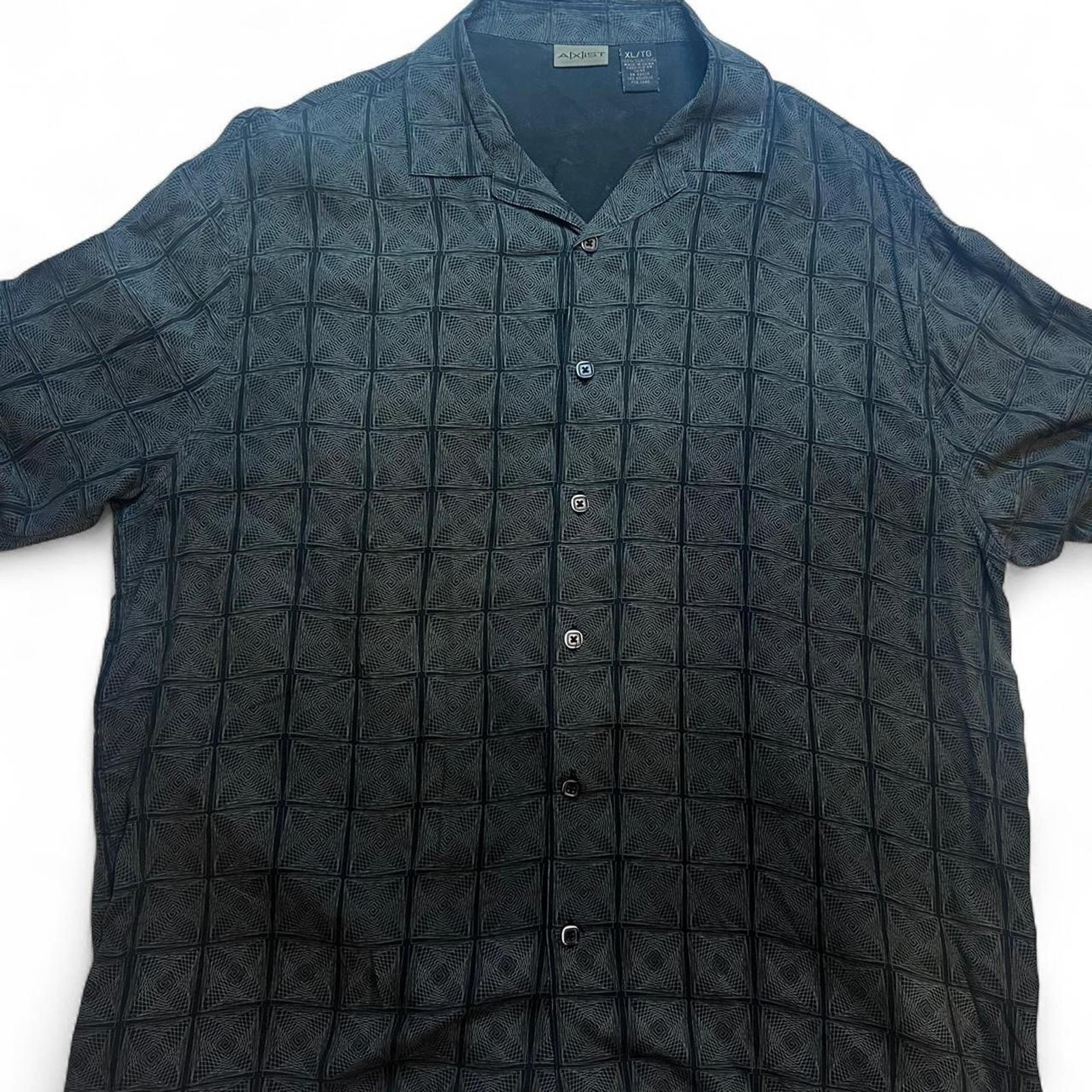 100% Mens Silk Shirt XL Grey/Black Button Down Lightweight EUC