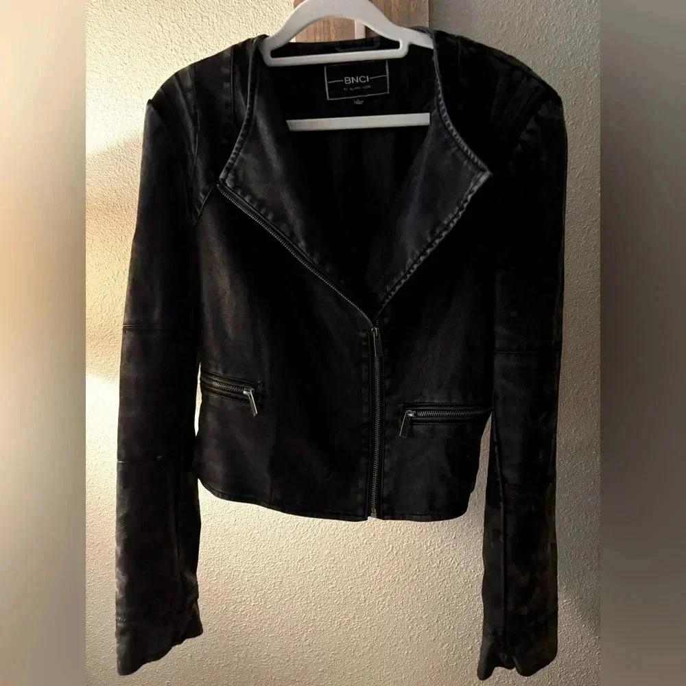 BNCI by Blanc Noir Faux Vegan Washed Leather Jacket L