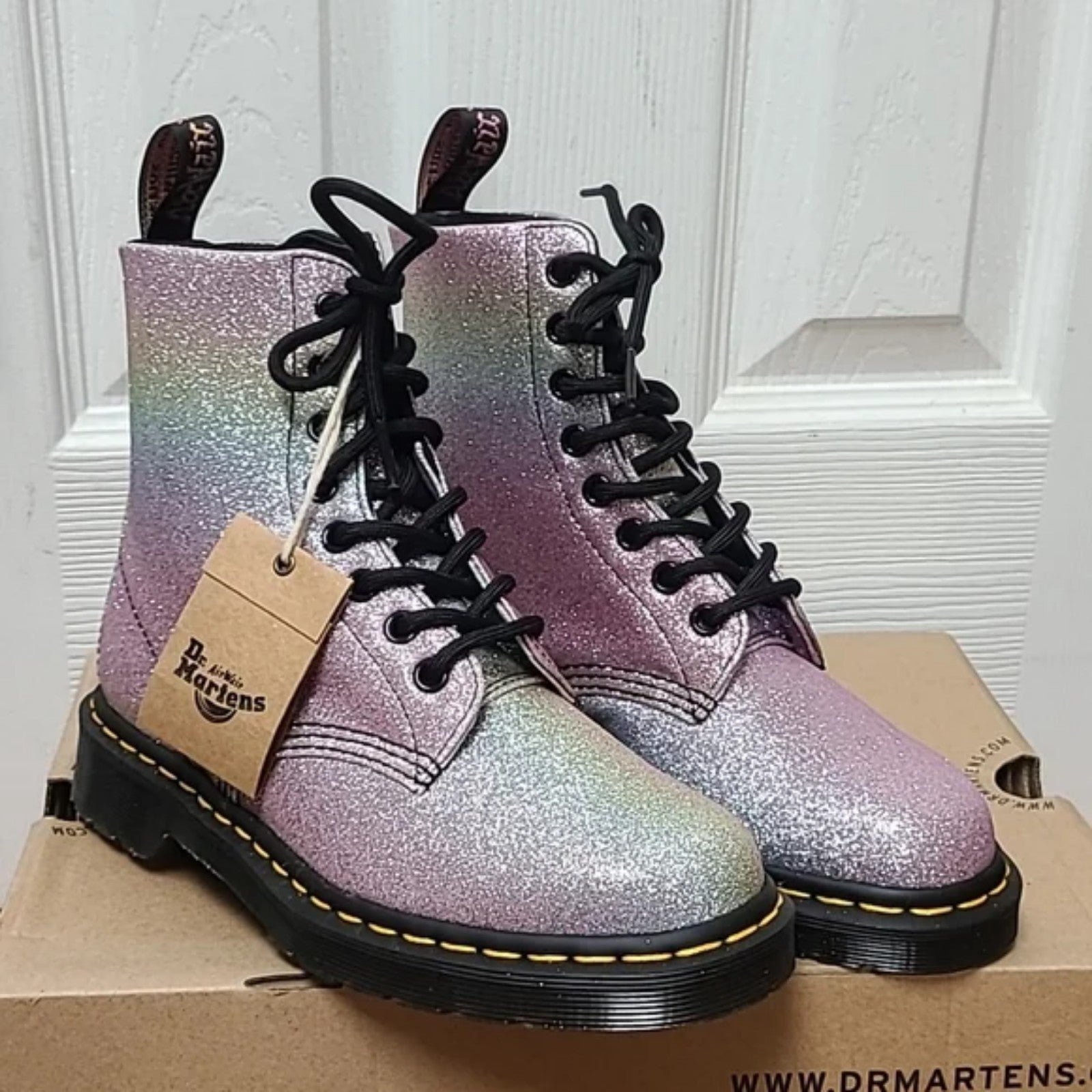 RARE Dr Martens 1460 Pascal Glitter Rainbow boots
