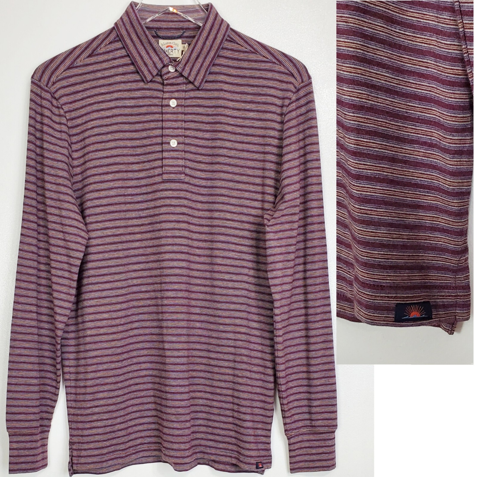 NWT Faherty movement long sleeve polo shirt fremont stripe casual lightweight