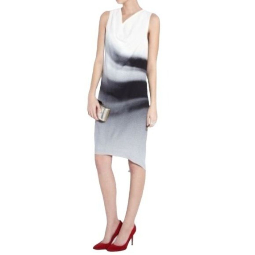 Helmut Lang Beam Shift Dress Sleeveless Hi-Low Midi Size 6 Grey Scale