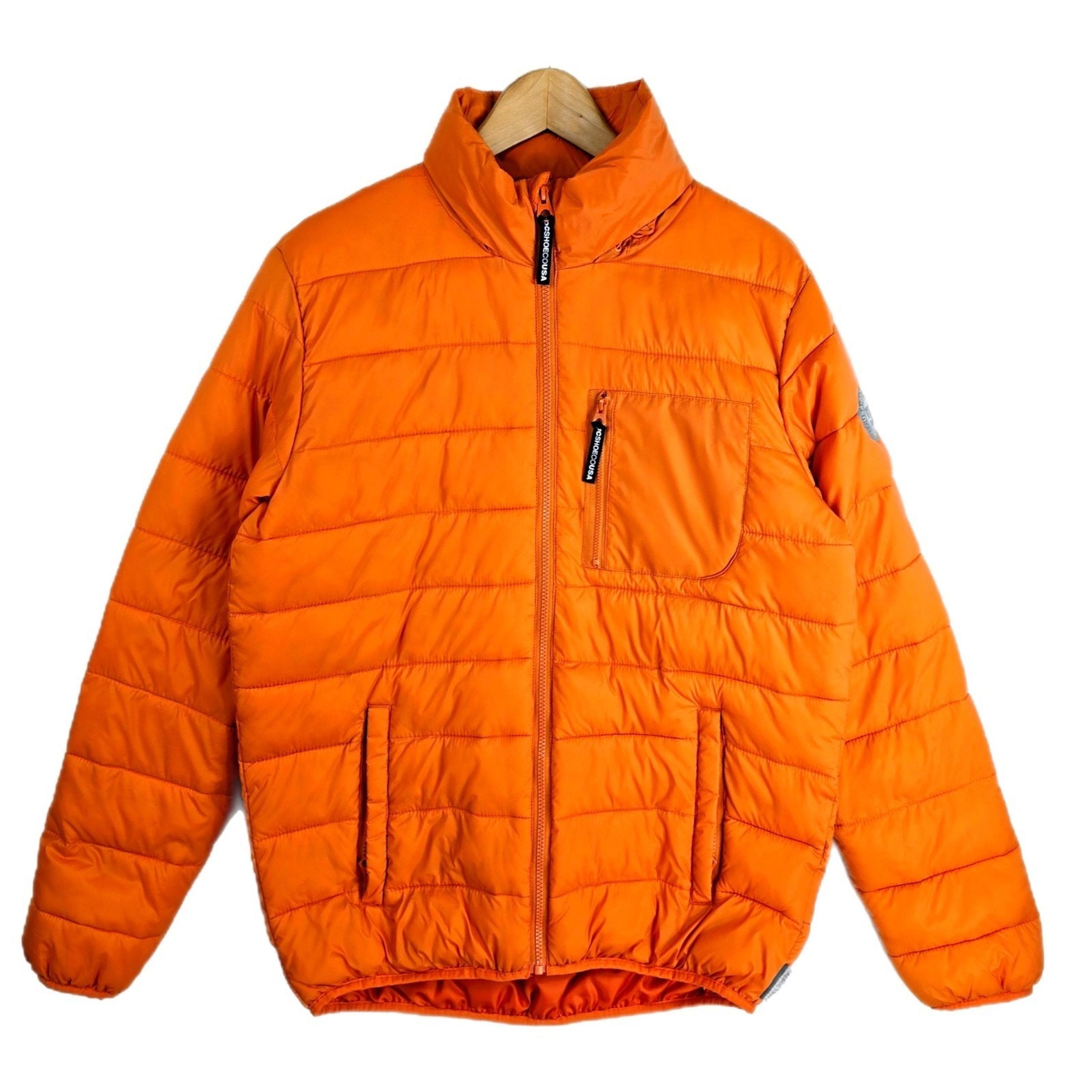 DC Shoes Orange Puffer Jacket Hooded Insulated Coat Size Medium Vintage Y2K