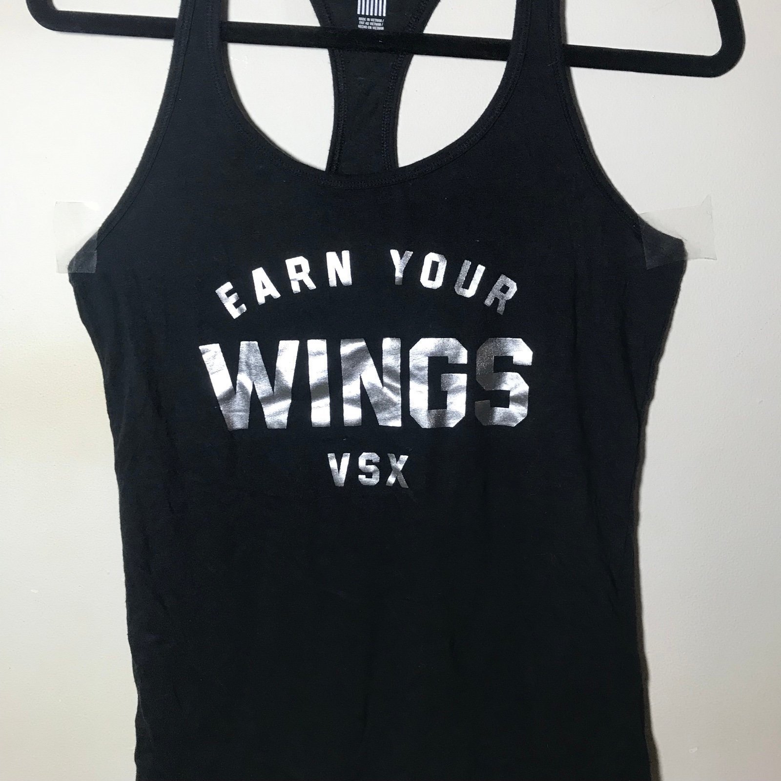 S black Racerback tank top earn your wings silver VSX SPORT Victoria’s Secret