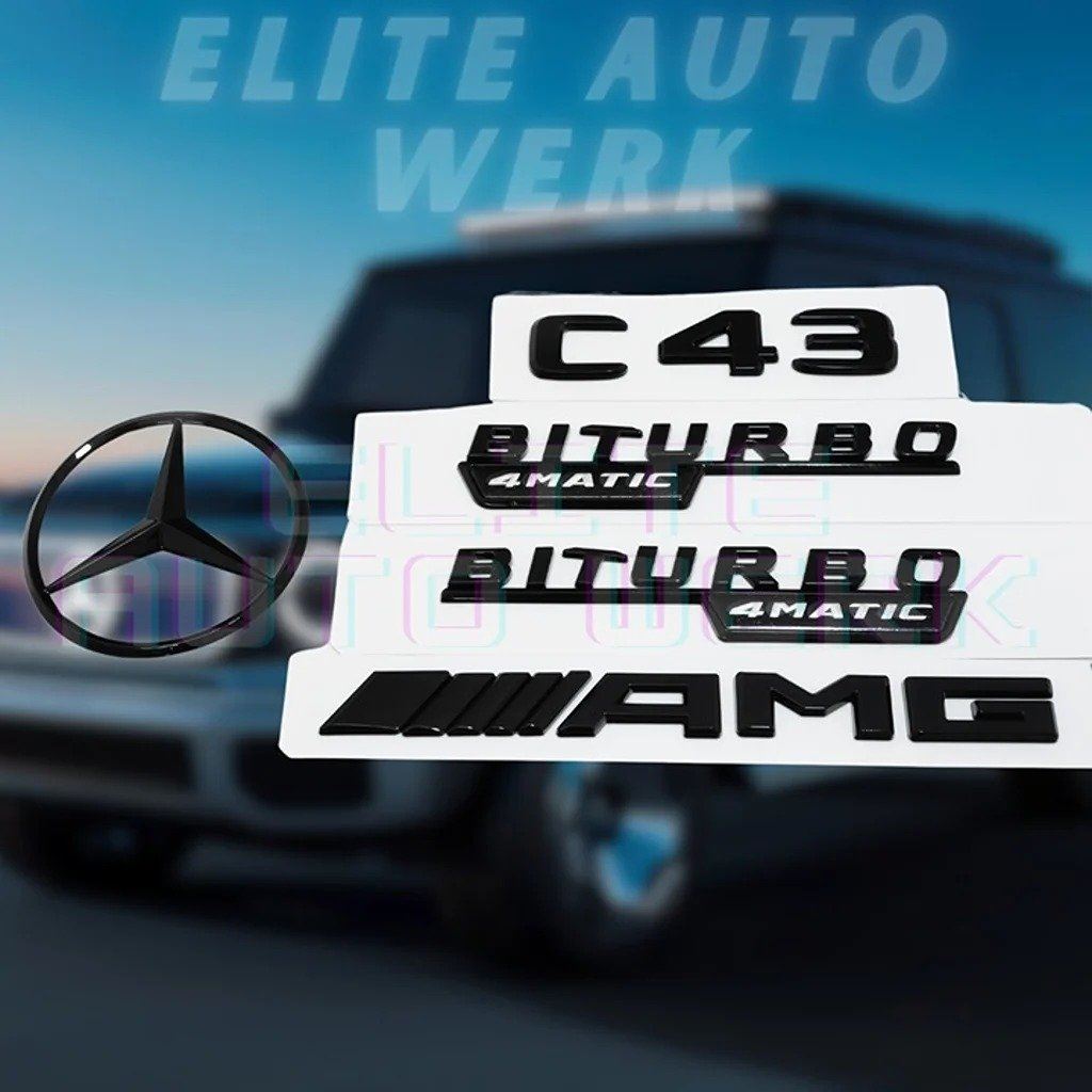 C43 AMG BITURBO 4MATIC Rear Star Emblem Black Badge Set for Mercedes W205 SEDAN