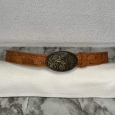 Full Grain Western Floral Embossed Leather Belt- Sz S/M