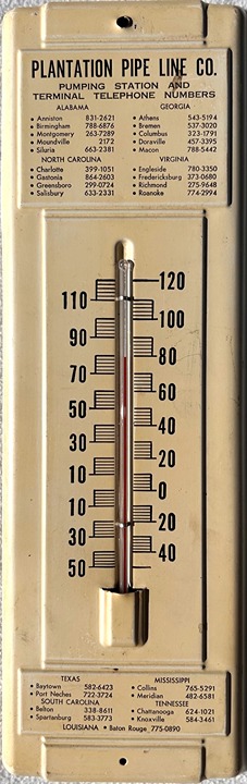 Circa 1960's Metal Plantation Pipe Line Co Gas Station Advertising Thermometer