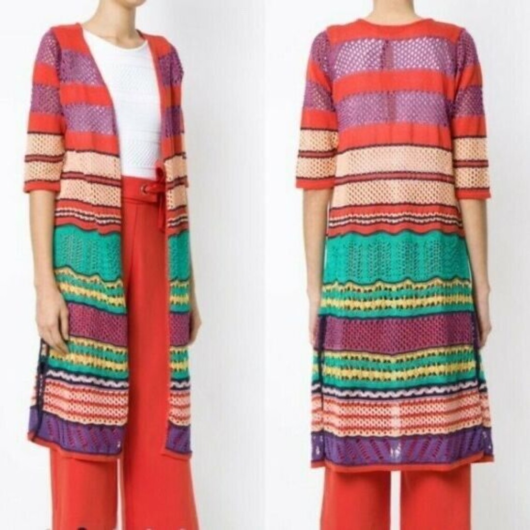 Anthropologie x Cecilia Prado Women's Medium Multicolor Striped Long Knit Kimono