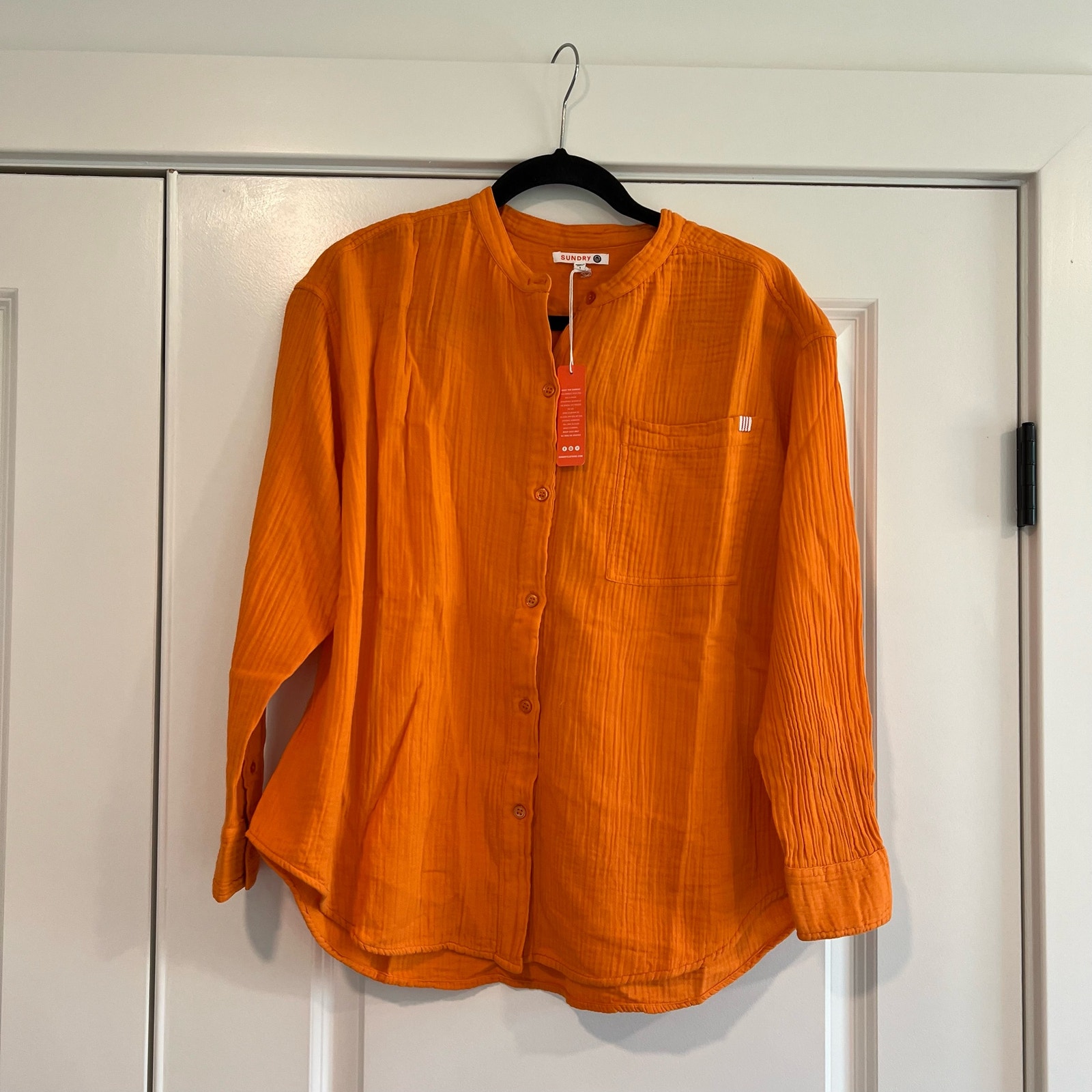 NWT Sundry Women's 100% Cotton Button Down Bright Orange Size 1