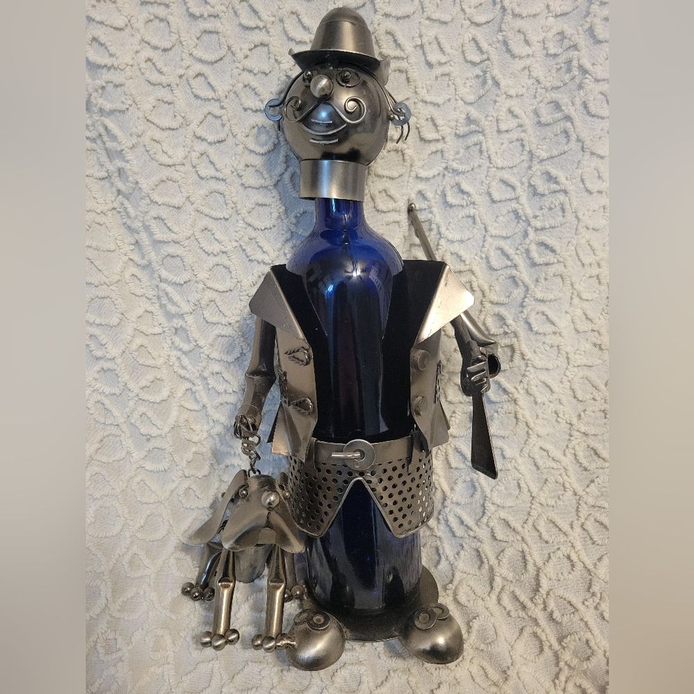 Decorative Hunter Wine Bottle Holder Rustic Man Dog Industrial Metal Fabrication