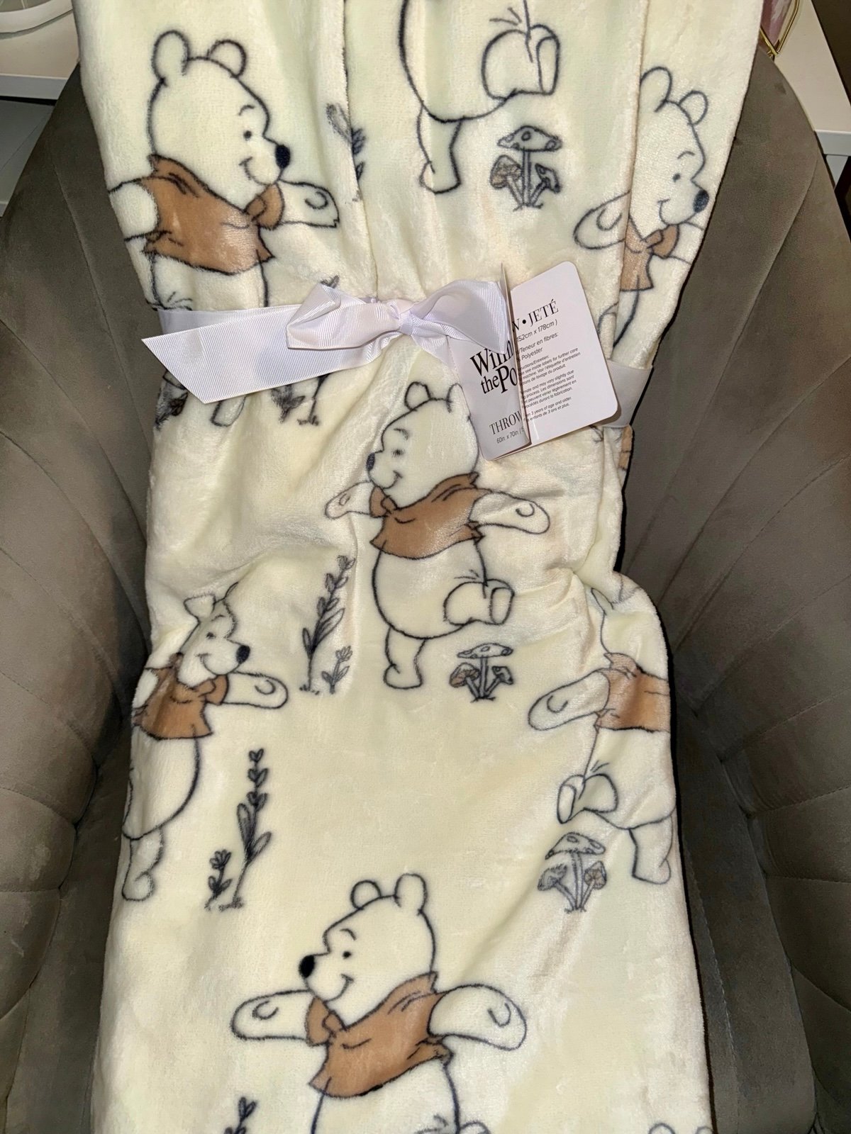 Winnie the Pooh new neutral mushroom plush throw blanket