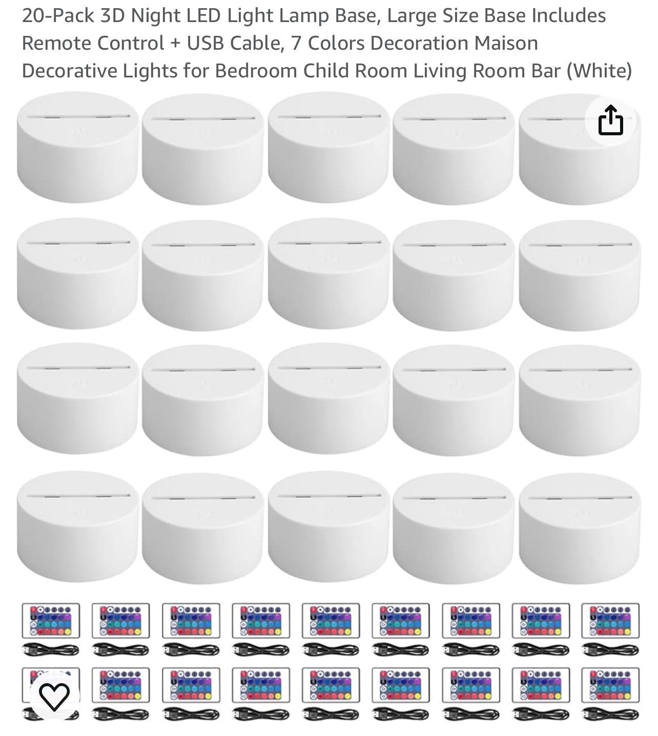 20 Pieces 3D Night LED Light Lamp Base16 Colors LED Light Display Base with Remo