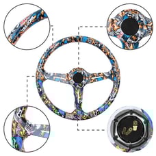 NEW JDM UNIVERSAL 350MM STICKERBOMB Acrylic Deep Dish 6 Holes Steering Wheel