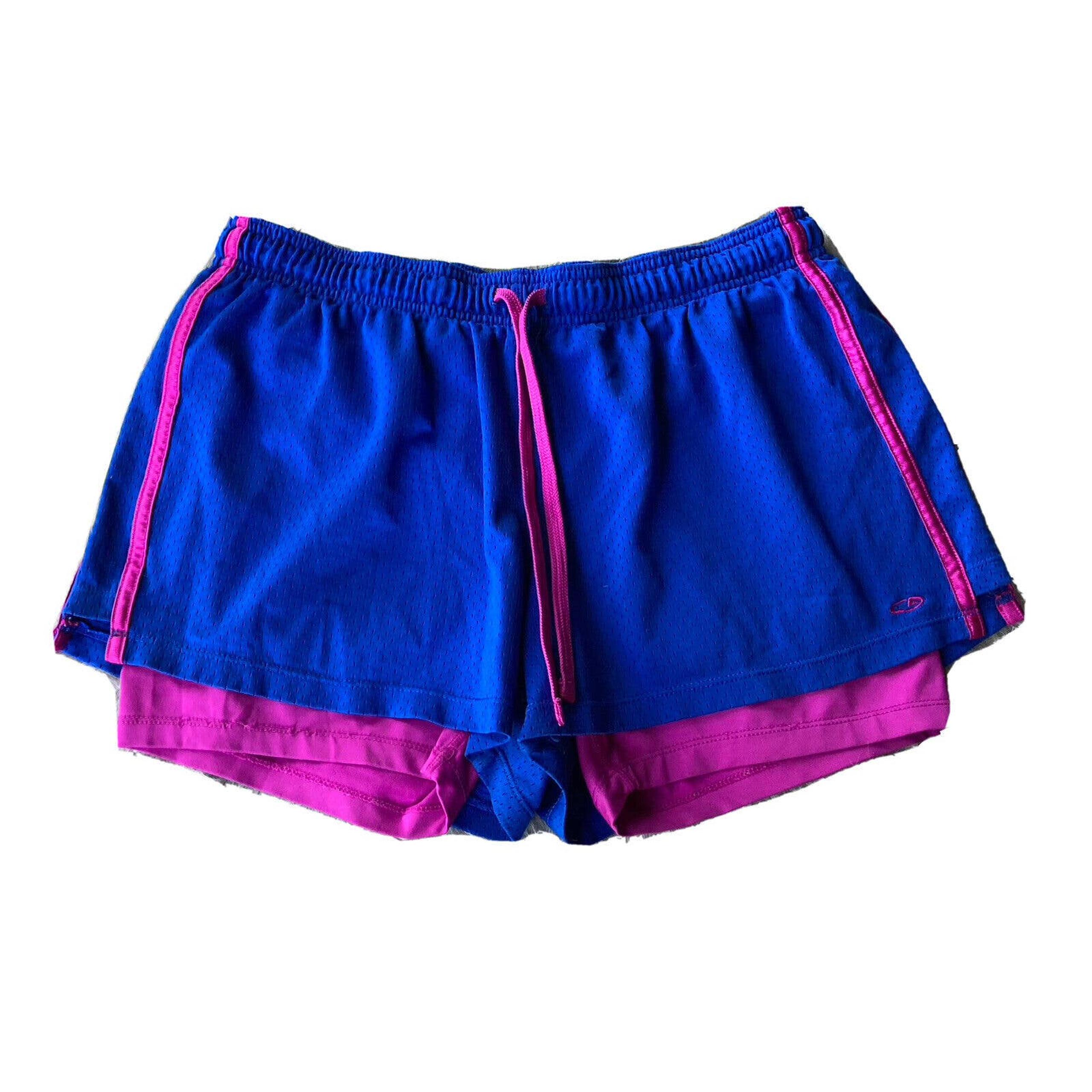 C9 by Champion Womans Size Large Double Layered Workout Shorts Blue Pink Running